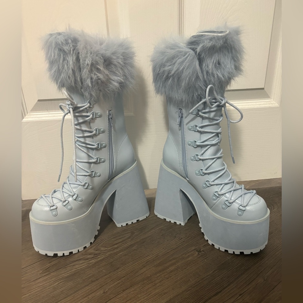 Dolls Kill / Sugar Thrillz Blue Snow Bunny Lace-Up Boots - Picture 3 of 8
